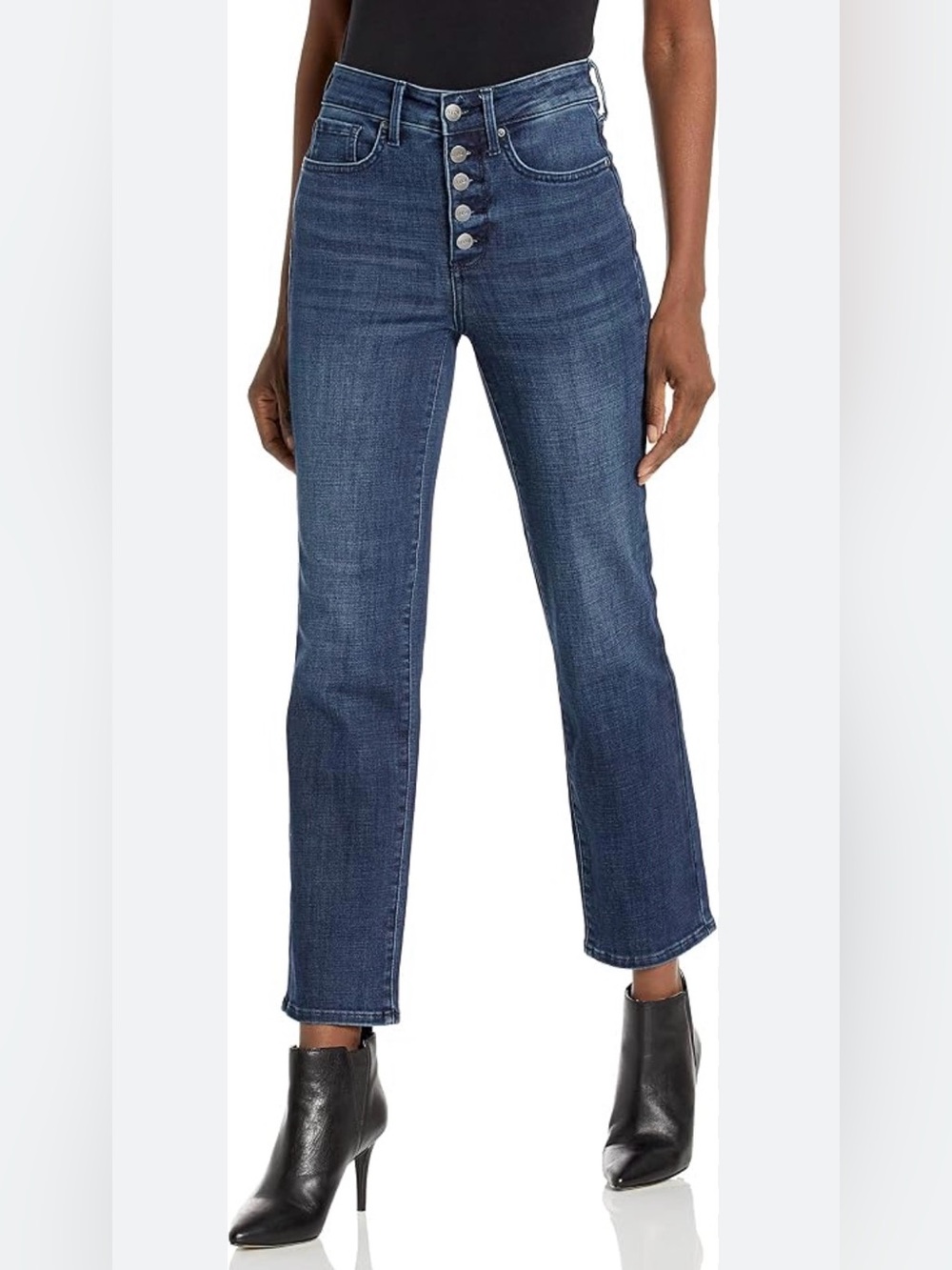 NYDJ Straight-Leg Button-Front Jeans in Dark Blue